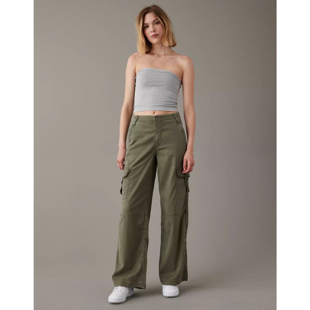 AE Dreamy Drape Stretch Super High-Waisted CargoWide-Leg Pant - OLIVE - 8Short
